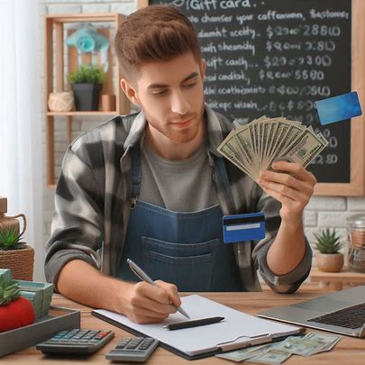 counting cash next to gift cards